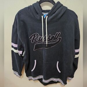 Russell Athletic Black Purple Oversize Spellout Pullover Hoodie Sweatshirt Large